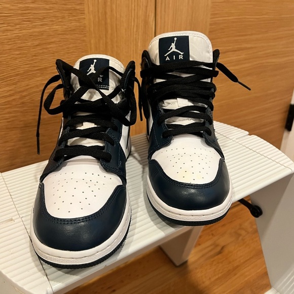 Nike Air Jordan 1 | Mid Sneakers | Armory Navy, White and Black | Size 7Y - Picture 2 of 10